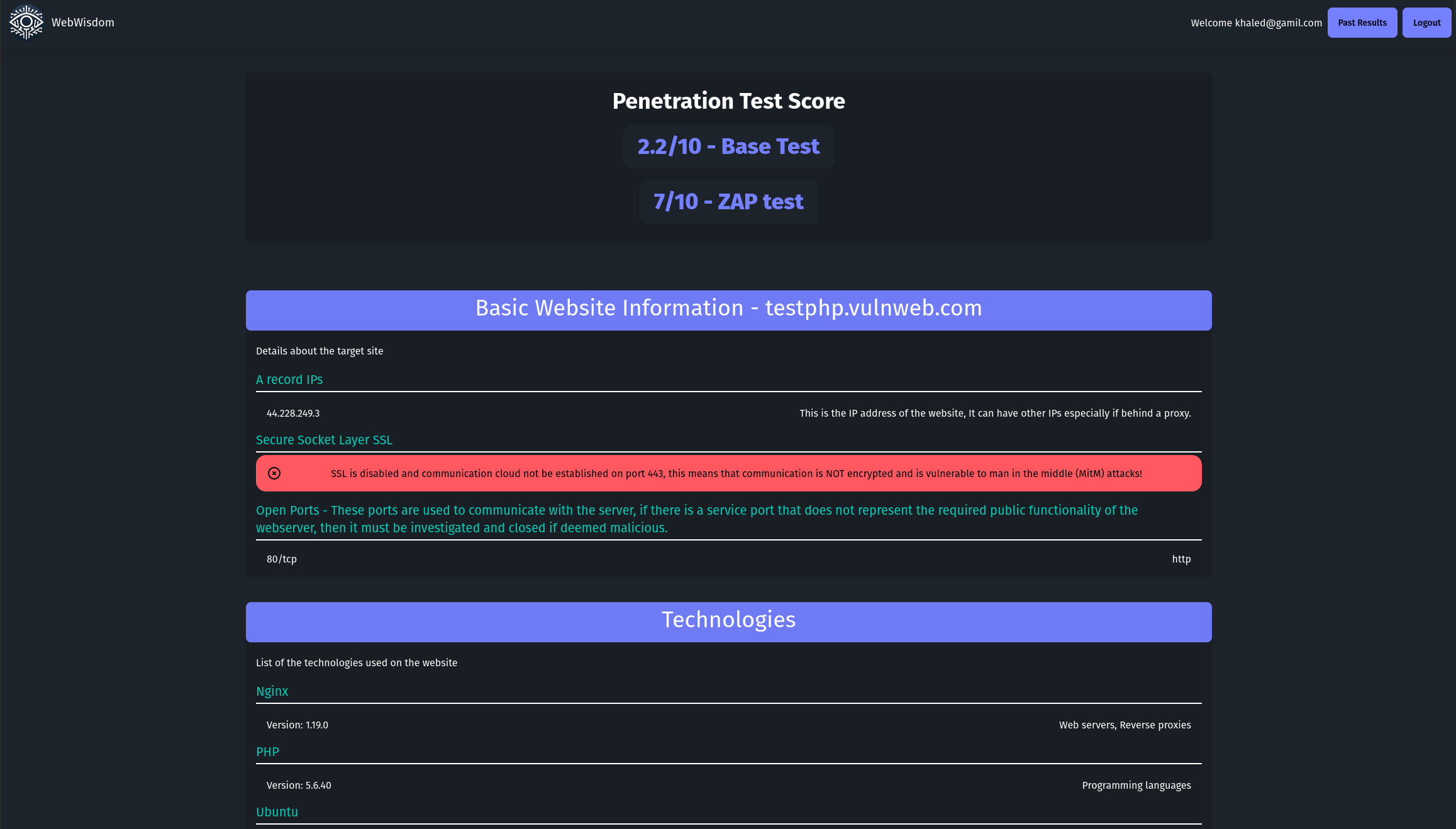 WebWisdom: Web Security & Vulnerability Assessment Tool